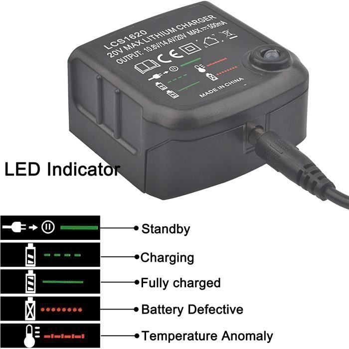 Li-Ion Battery Charger - KOSIIL - Compatible with BLACK & DECKER 10.8V-20V - Black - Rechargeable Battery