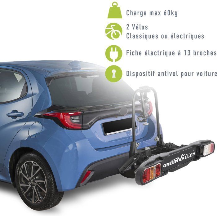 Portabici per auto Green Valley Disco per 2 biciclette - Trasportatore per biciclette da auto
