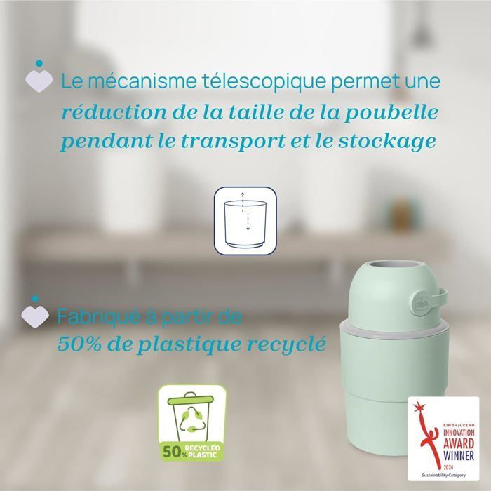 Cubo de pañales plegable compacto, telescópico y antiolor de Chicco