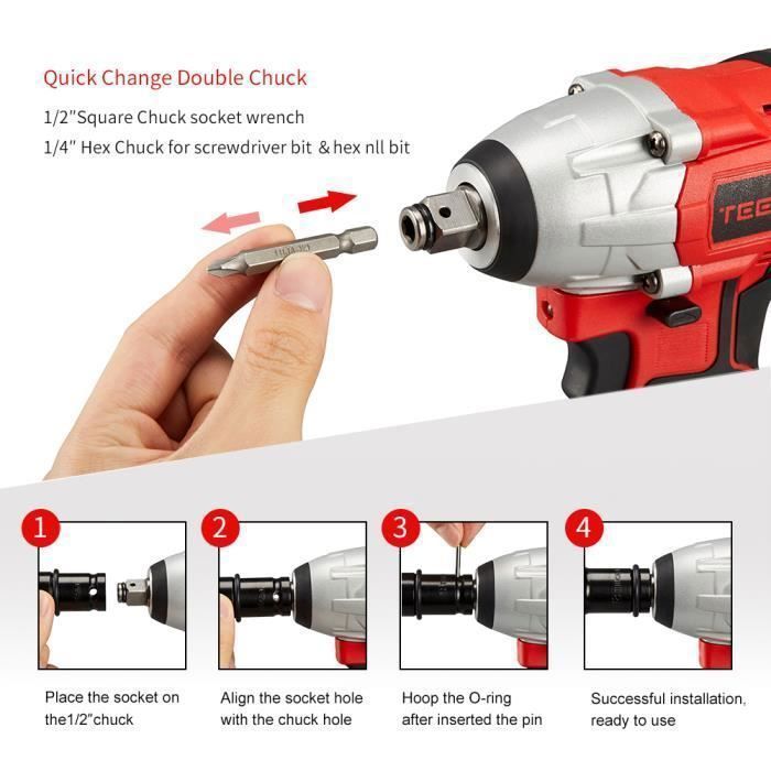 Avvitatore a impulsi senza fili TEENO - Rosso - 320 Nm - 2 batterie da 3,0 Ah - Confezione con 25 accessori