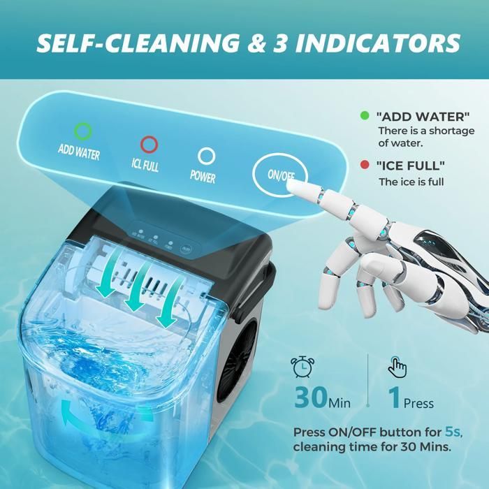 Machine à Glaçon EUHOMY-12kg/24h-9 Glaçons en 6 minutes-2 tailles-Acier Inoxydable-Silence-Autonettoyante-GRIS