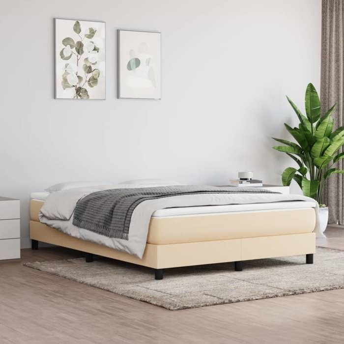 Verano 2026@Estructura de cama doble - Base de somier de láminas - Tela color crema 140x190cm, 5159
