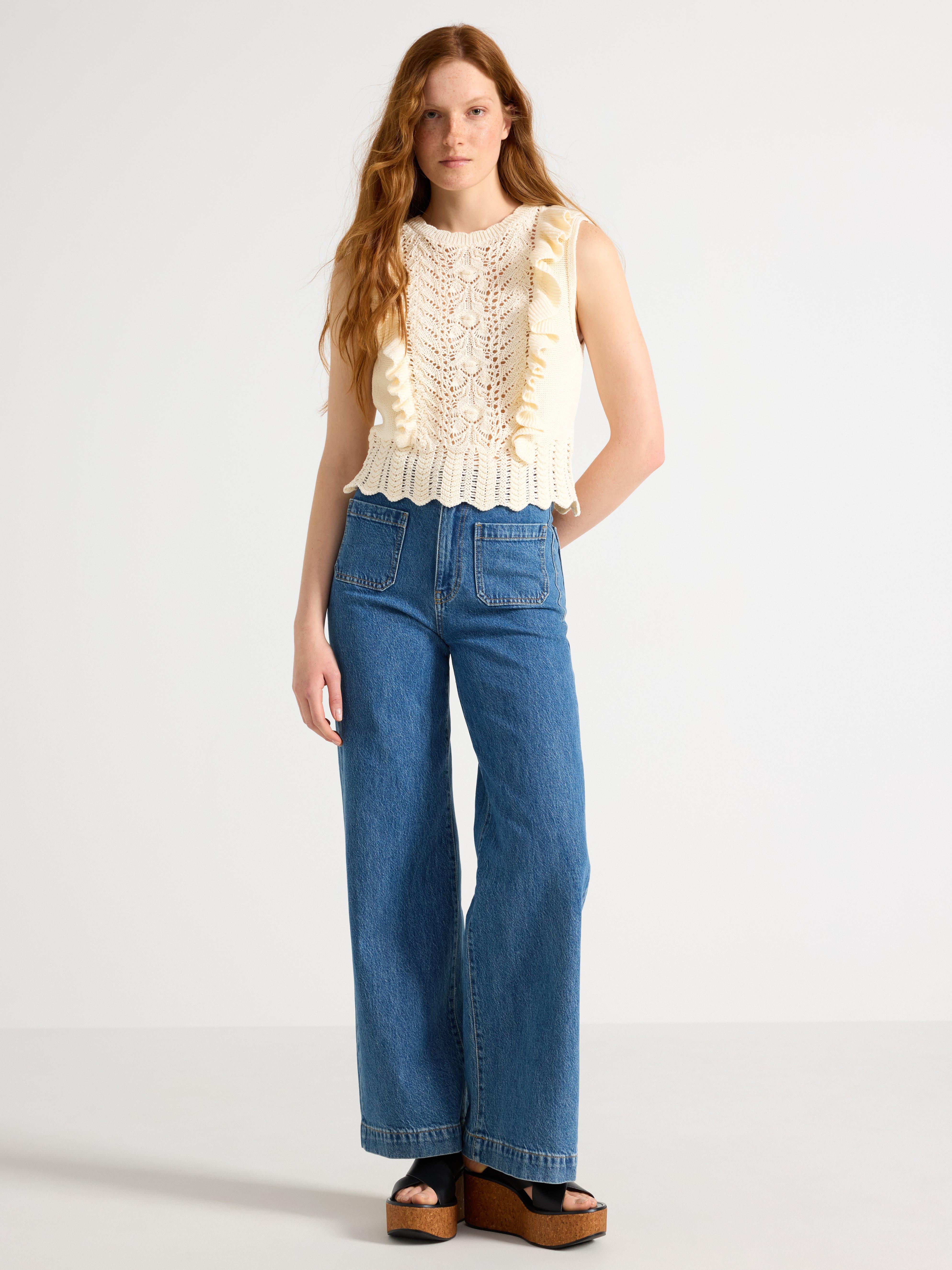 Gilet tricoté blanc cassé