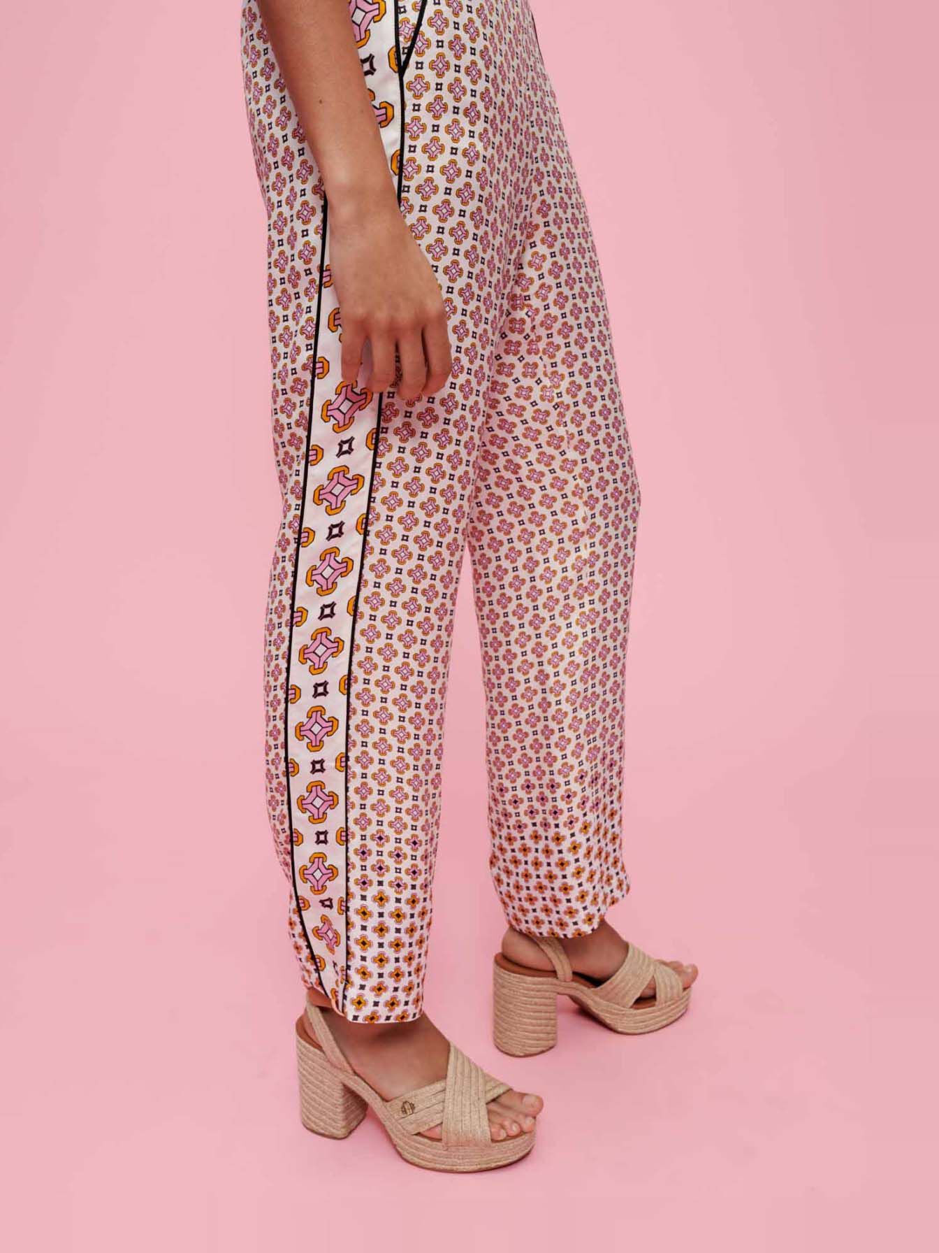 Broek van viscose met print - Tiles fond écru