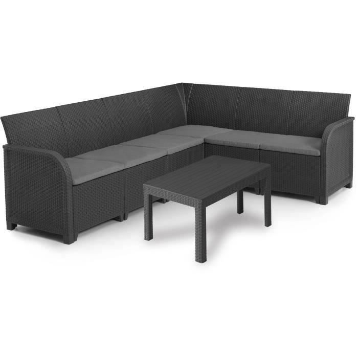 Garden furniture set - resin with a woven rattan look - Allibert by KETER - 6 people - SanRemo - Graphite Grey