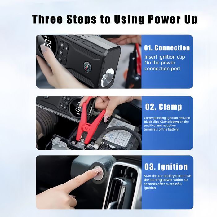 Arrancador de batería para coche, arrancador de 1800 A, arrancador de coche de 12 V, con puerto de carga USB, luz LED, pantalla panorámica HD.