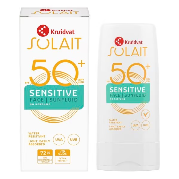 Kruidvat Solait Sensitive SPF50+ fluid za sunčanje za lice<br>50ml