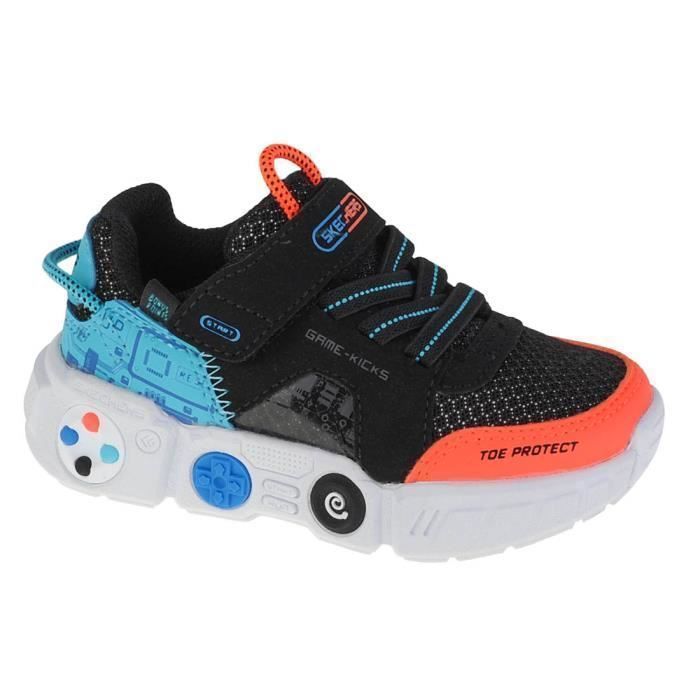 Skechers Lil Gametronix 402262N-BKMT — Scarpe da ginnastica stringate nere da ragazzo, tomaia sintetica, suola piatta