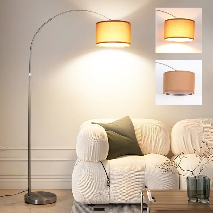 ANTENLICHT Sølvbrun buegulvlampe, E27 LED, Stue, Dæmpbar, Vintage, Til soveværelse og hotel