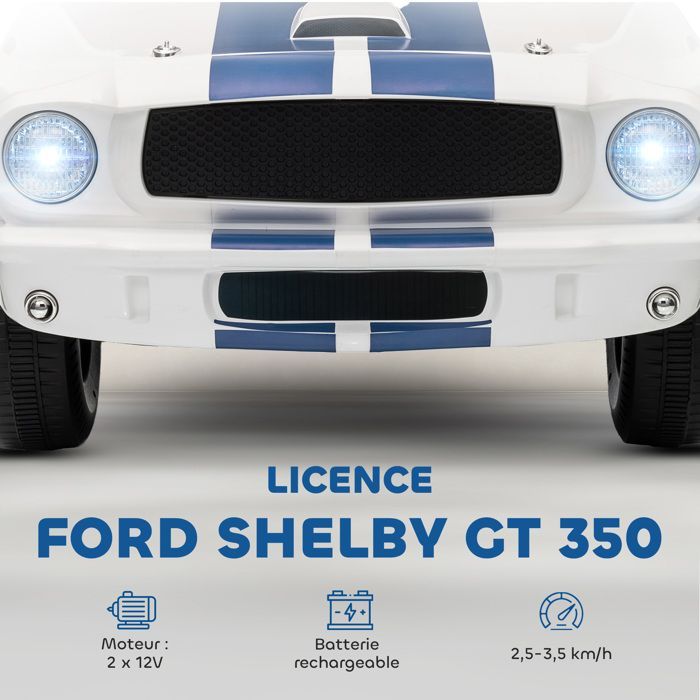 Voiture électrique 12V - AIYAPLAY - sous licence Ford Shelby GT 350 - télécommande - télécommande 2,4G - 3 à 6 ans - blanc