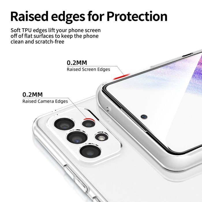 Hochtransparente TPU-Gel-Silikonhülle für Samsung Galaxy A53 5G und 2 Displayschutzfolien aus gehärtetem Glas