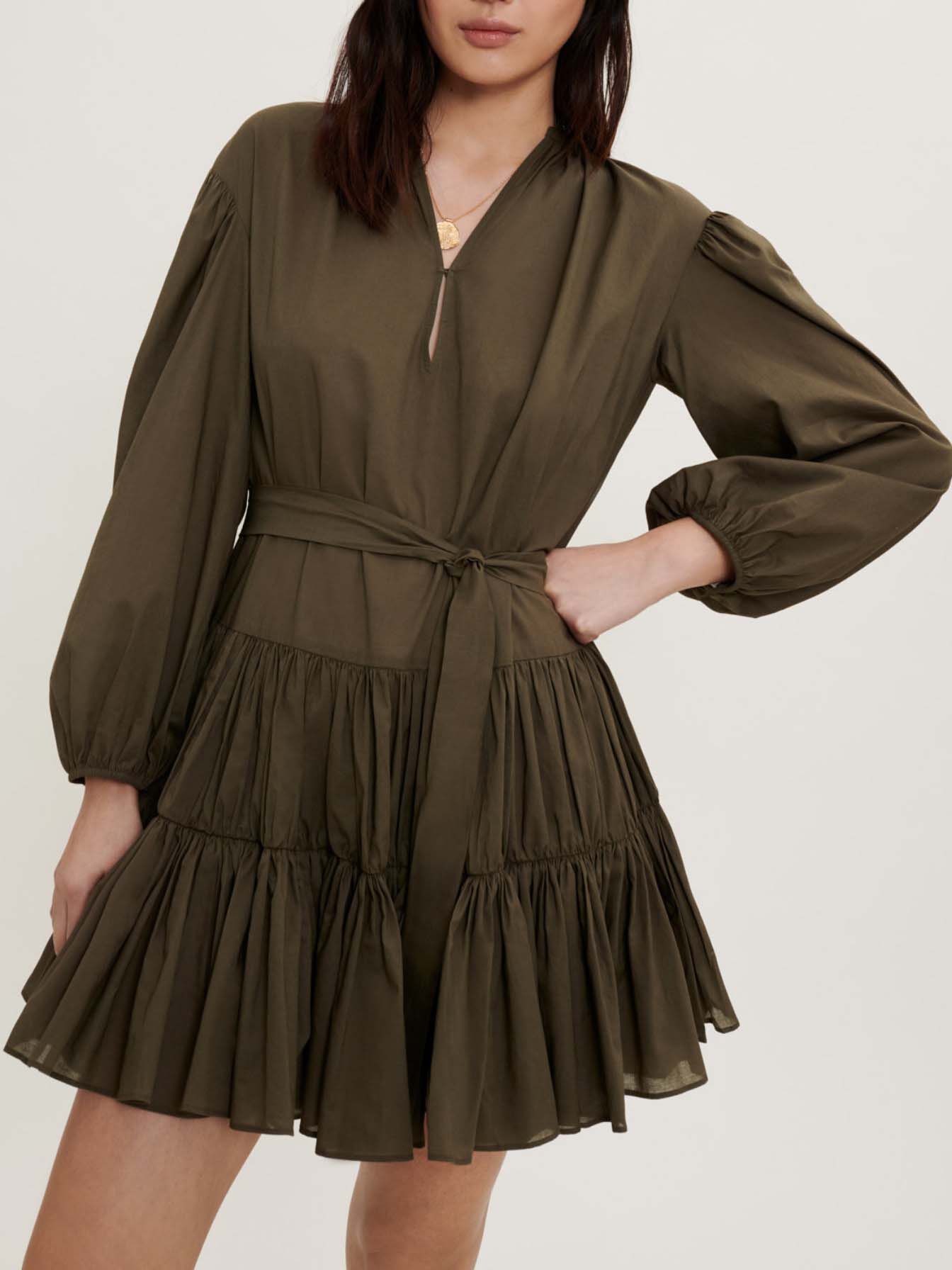 Rochie din bumbac cu curea - Kaki