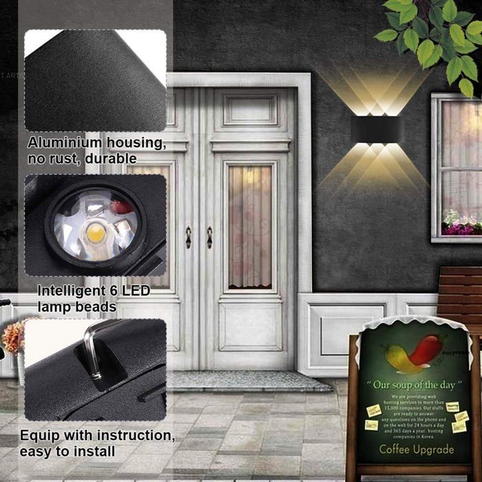 Luminária de parede moderna, LED 6W, para ambientes internos, luz branca quente, à prova d'água, ideal para quarto, corredor e sala de estar, preta.