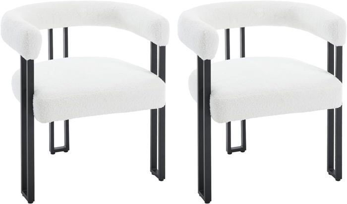 WOLTU Lot de 2 Chaises de Salle à Manger, Chaise Salon en Chenille, Pieds en Métal, Fauteuil Chambre Moderne, Crème W0ATT0322-2