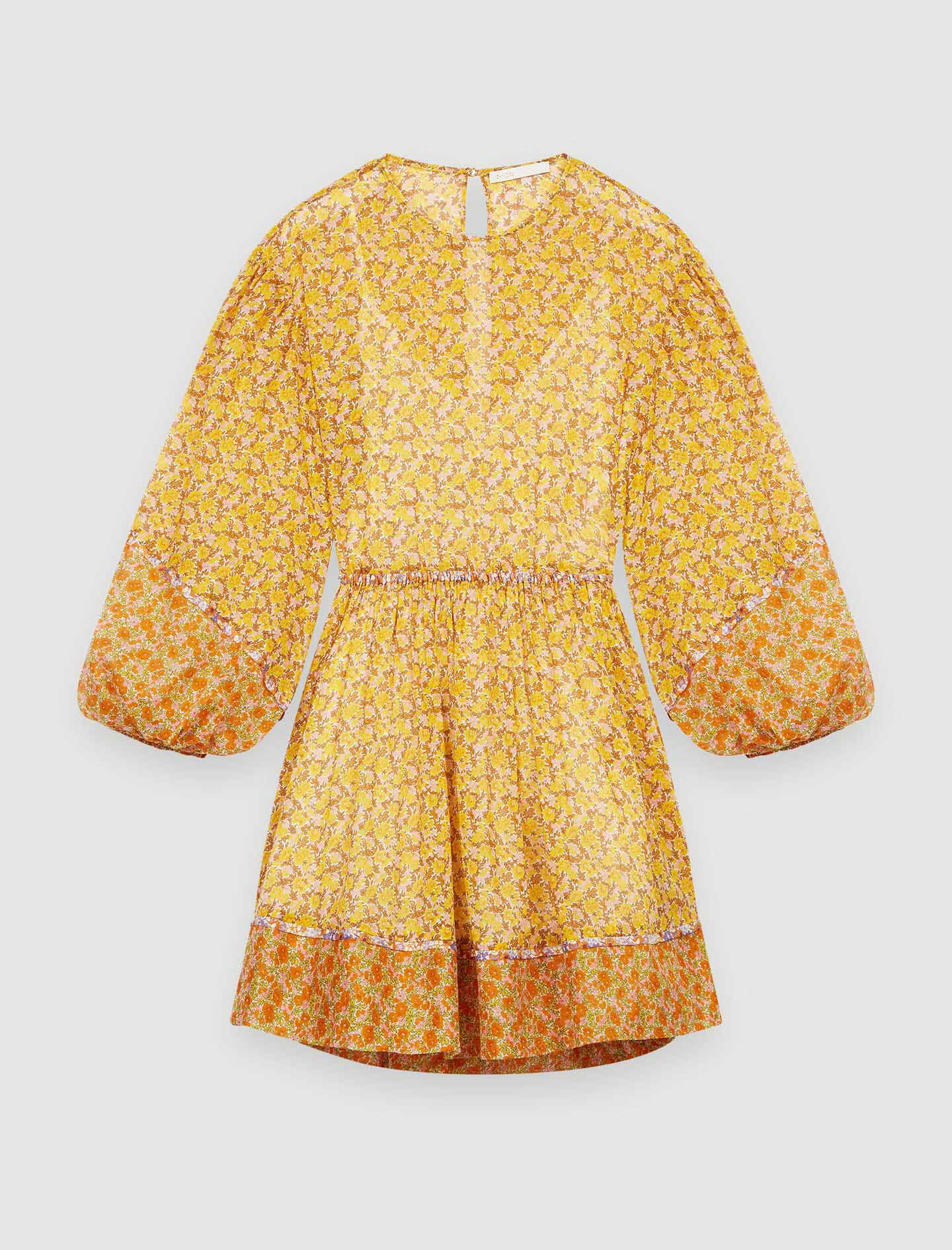Bedrukte katoenen chiffonjurk - Oranje