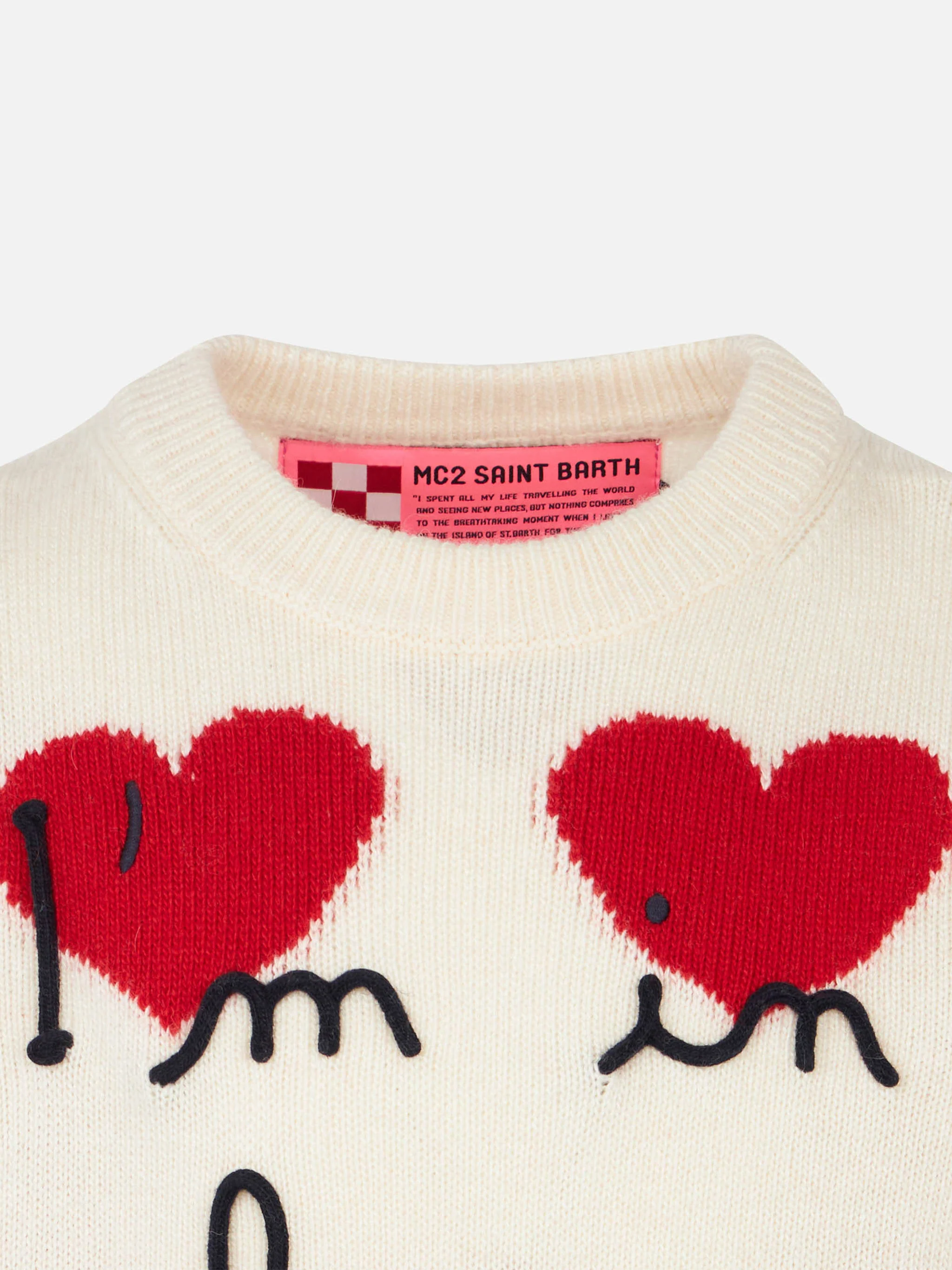 Hvid pigetrøje med jacquard-hjerteprint