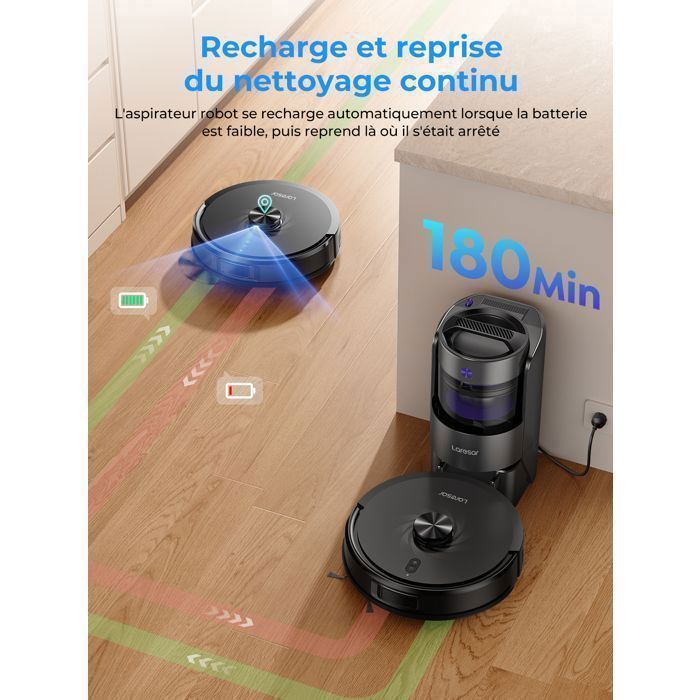 Laresar L30 Aspirateur Robot Laveur 10,000Pa avec Station sans Sac Vidage Automatique, Navigation LiDAR, Connecté APP/Alexa