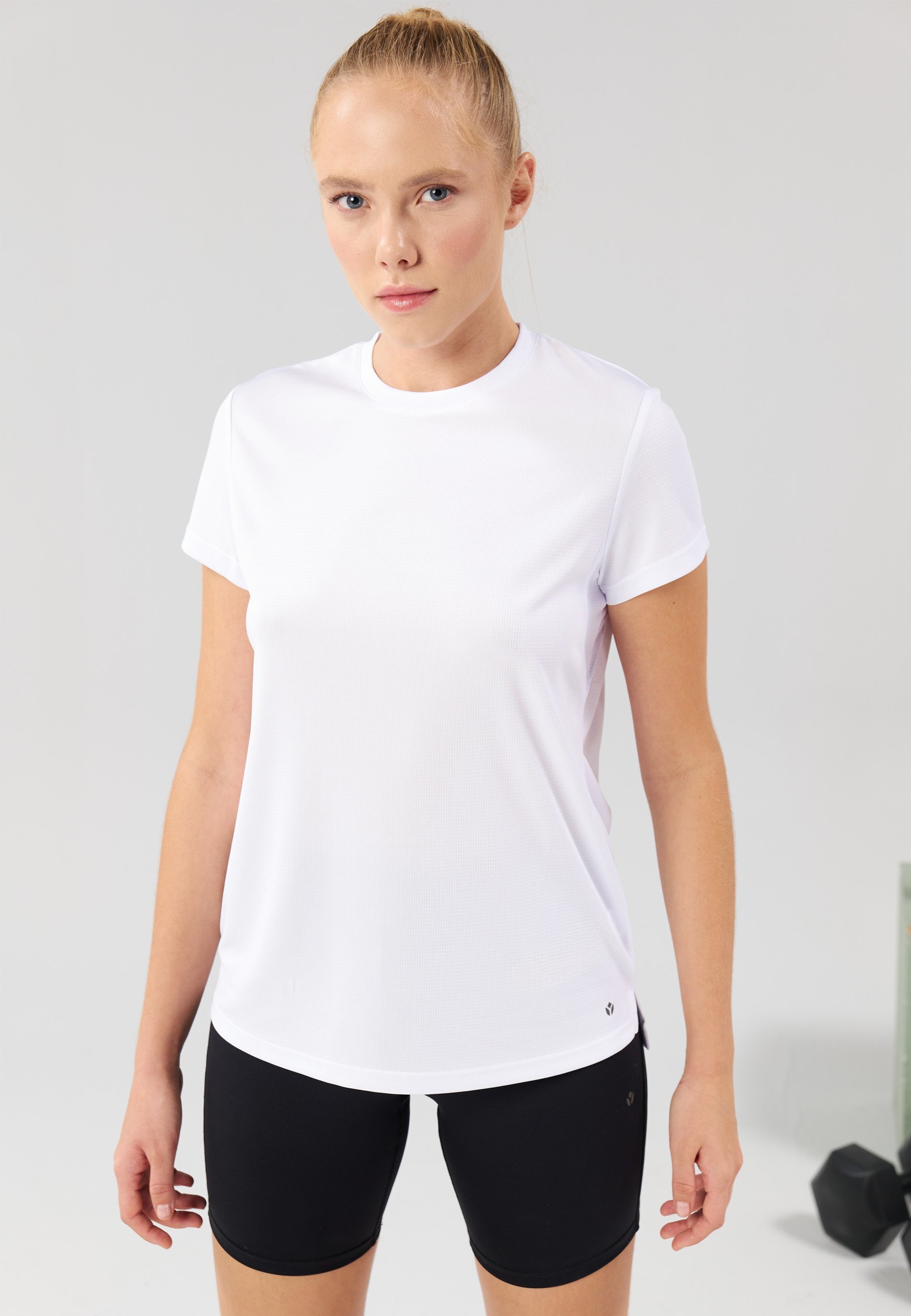 Even&Odd Active Essential Kurzarm-Sport-T-Shirt mit reflektierendem Streifen – Basic-T-Shirt – Weiß