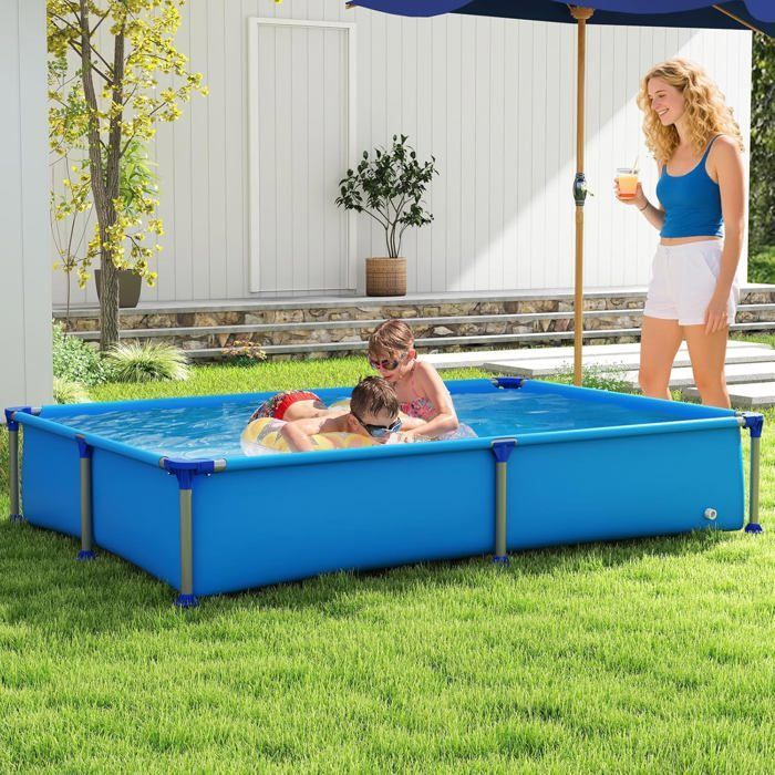 GIANTEX Piscine Hors Sol 2,28 x 1,59 x 0,42 M, Cadre en Métal, Parois PVC Résistant, Facile à Assembler pour 3 Ans +