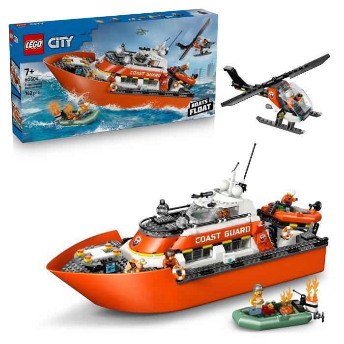 LEGO City 60504 Barco de Resgate e Helicóptero da Guarda Costeira - Brinquedo para maiores de 7 anos