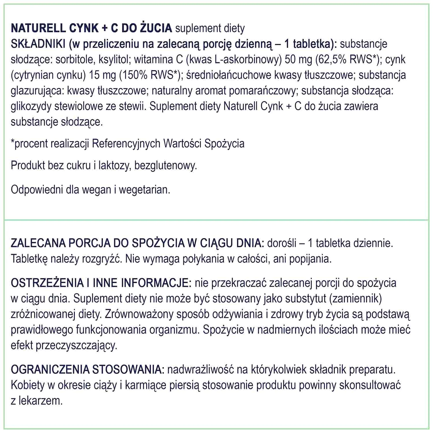 Naturell Cynk + C do żucia tabletki do rozgryzania i żucia
