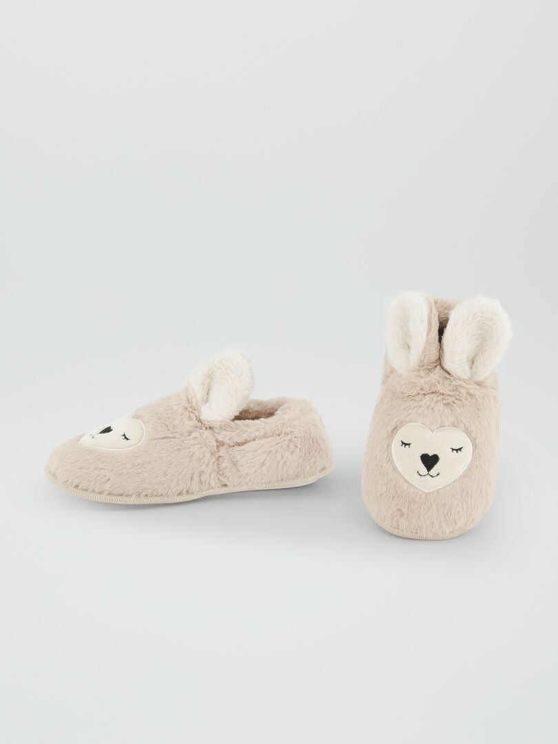 Pantuflas suaves con forma de conejo - BEIGE