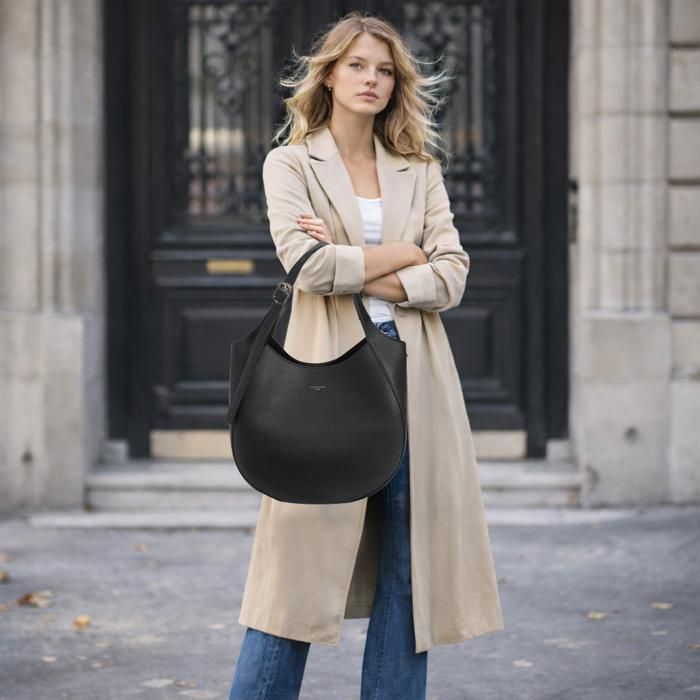 David Jones - Bolsa Hobo Grande de Ombro em Couro PU para Mulheres - Preta