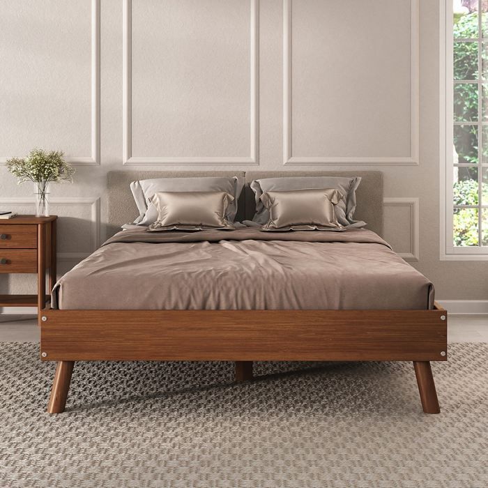 Cama futón doble KARRI para adultos, 140 x 190 cm, 2 plazas, madera maciza, color castaño.