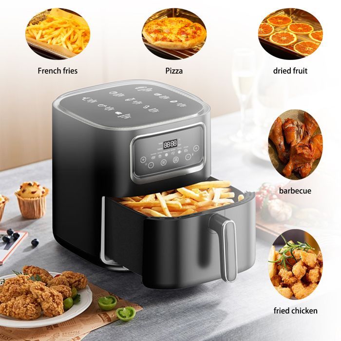 10-Liter-Heißluftfritteuse – 1400 W – Touchscreen – 9 Programme – Isolierung – Gleichmäßiges Garen – Schwarz