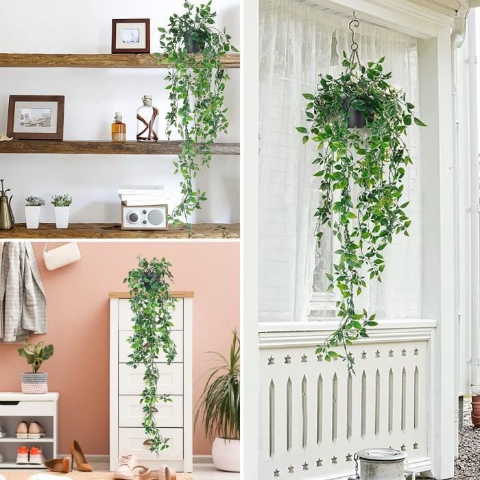 Planta artificial colgante de 80 cm (2 piezas) con maceta, hiedra artificial, planta falsa para celebraciones, cocina, jardín, oficina.
