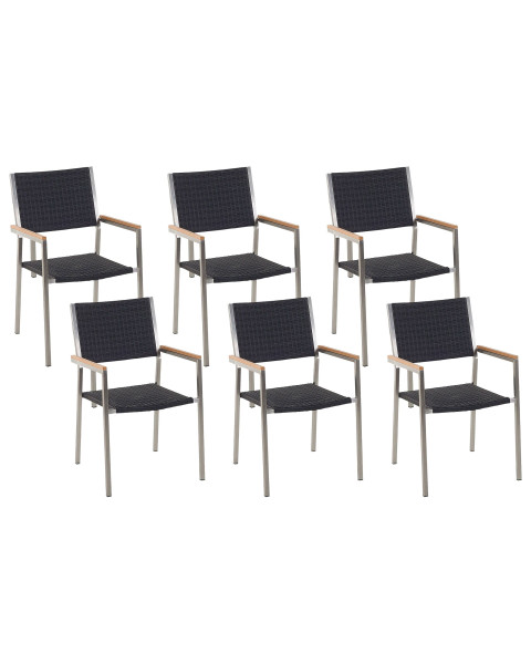 Zestaw ogrodowy 6 krzeseł rattan czarne