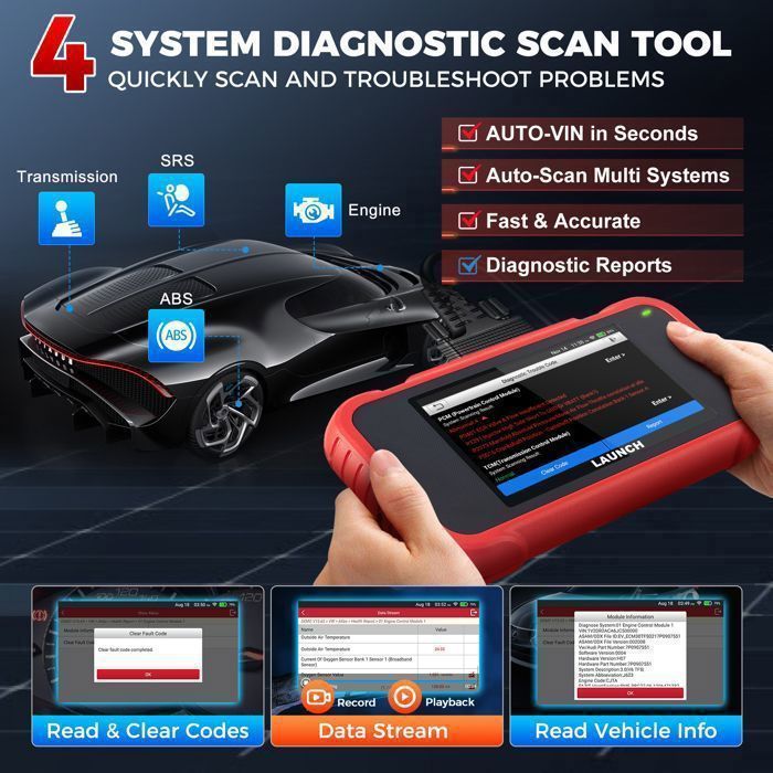 2026 LAUNCH CRP123E V3.0 Valise Diagnostic Auto Pour 4 Système(Moteur ABS SRS AT) 7 Réinitialisations Service obd2 Diagnostic