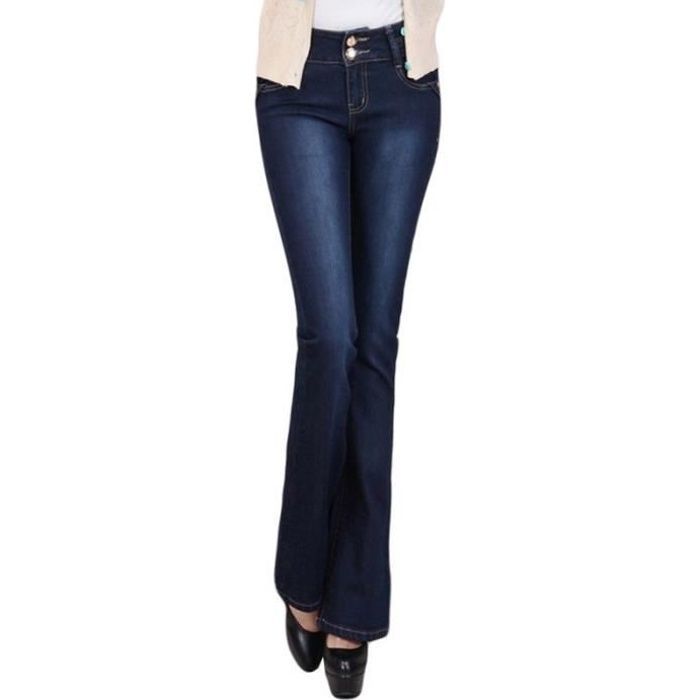 Pantalones vaqueros acampanados para mujer - INSFITY - Cintura alta - Azul oscuro