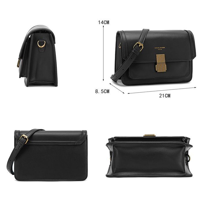 Bolso de hombro - David Jones - Bolso de hombro pequeño para mujer en piel sintética rígida - Solapa con bonito cierre - Negro
