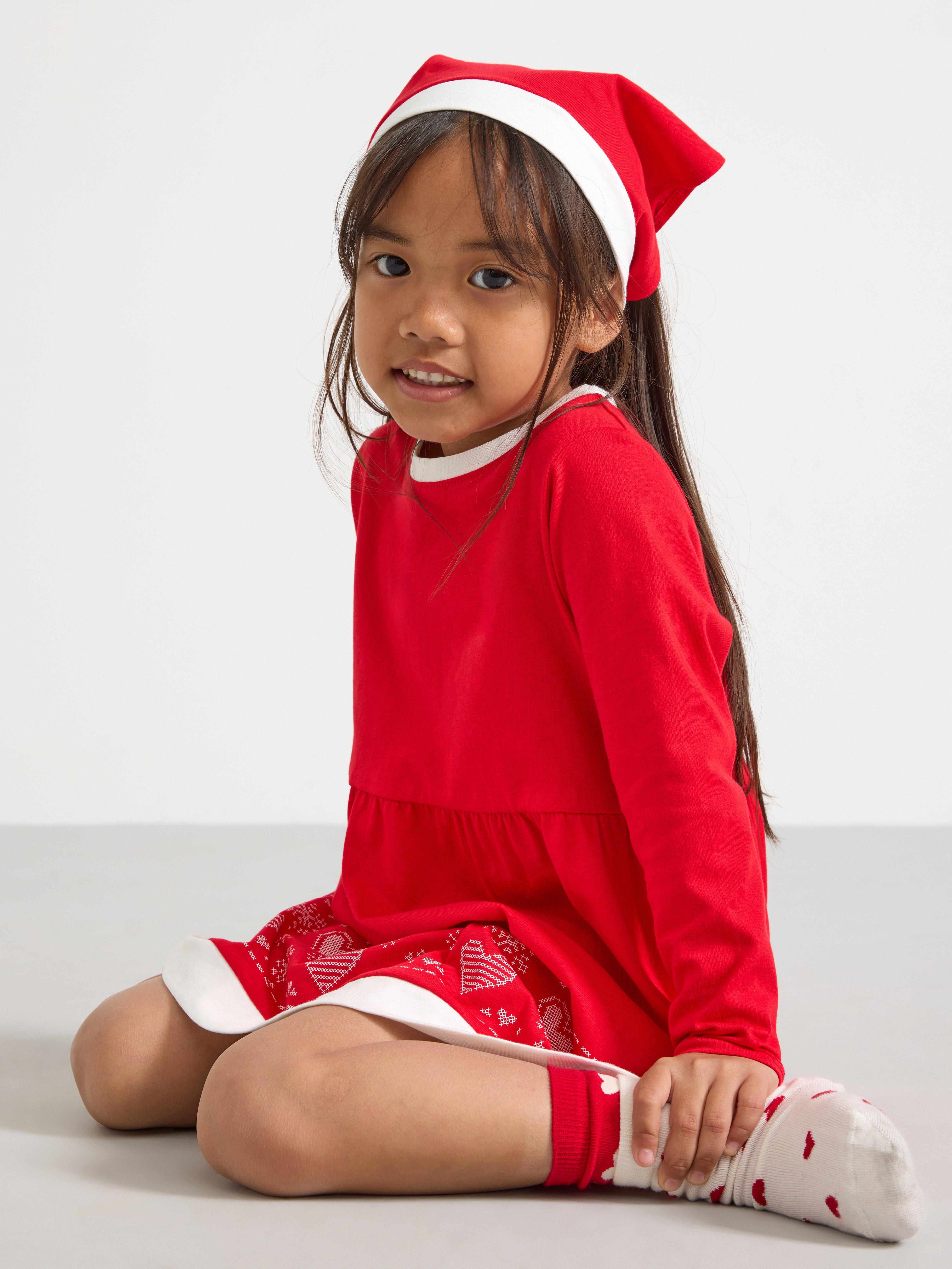 Vestido y chal navideños rojos