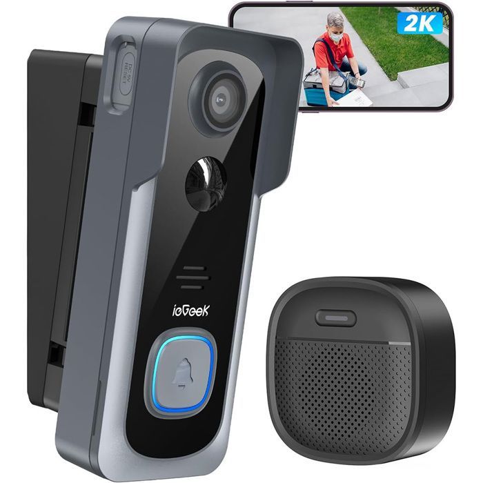 ieGeek 2K Sonnette sans Fil avec Camera  WiFi avec Support d'angle De Sonnette Réglable,  Sonnette Vidéo, PIR, Changeur De Voix