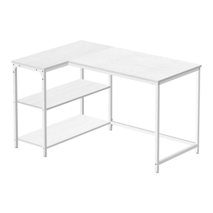 L-shaped desk, adjustable shelves with storage, 110 x 80 cm, white