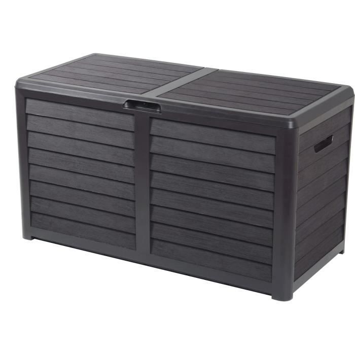 Gartenbox aus Kunststoff – EDA – BAYA – 420 l – Holzoptik – 117,3 x 54,8 x 65,3 cm (H) – Anthrazitgrau