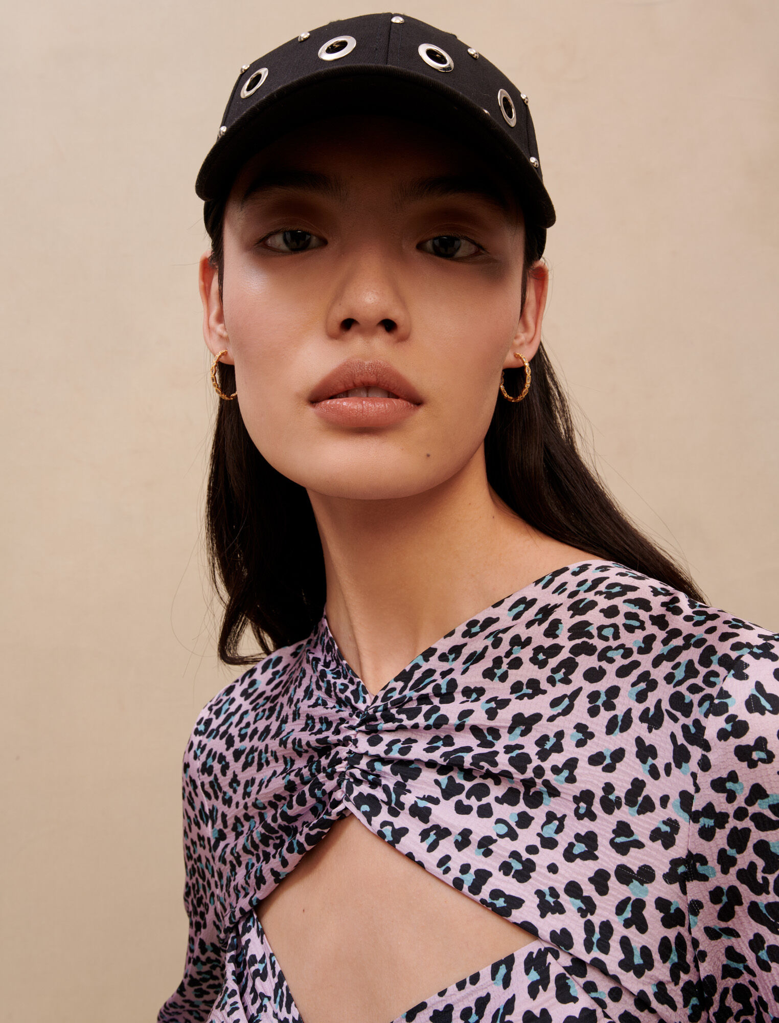 Rochie lungă din satin și broderie - Leopard roz