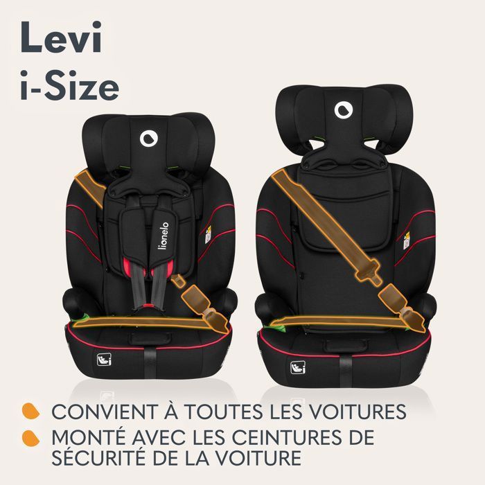 LIONELO Levi i-Size Convertible Babyschale – 76–150 cm – Gruppe 1/2/3 – Schwarz