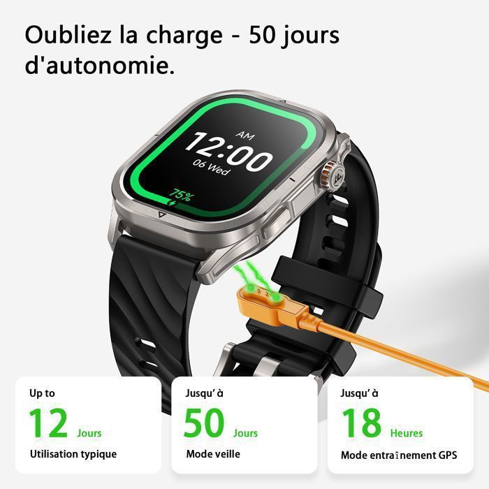 Relógio inteligente masculino KOSPET P10 com GPS integrado, resistência à água de 5 ATM, tela de 1,96