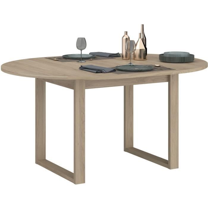 Mesa de comedor extensible - BETTY - Redonda - Acabado en roble - Capacidad para 4/6 personas - 120/155 x 120 x 75 cm - PARISOT