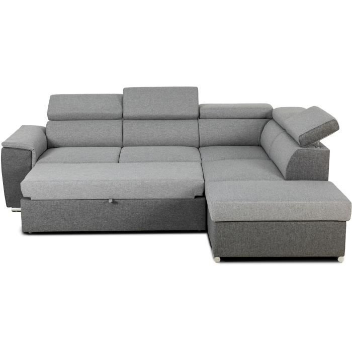 Sofá cama esquinero reversible con almacenamiento - 5 plazas - DAYTONA - Tela gris y antracita - 260 x 77 pulgadas / 94 x 216 cm