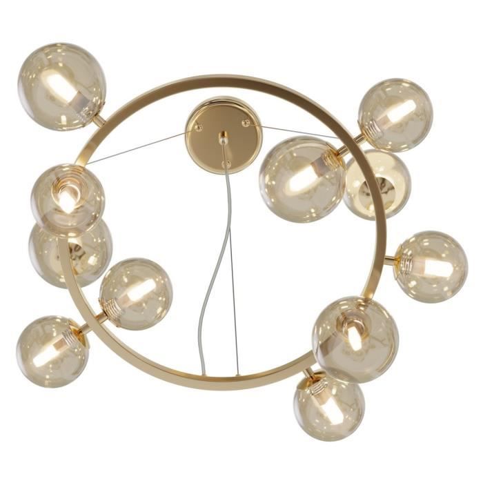Suspended ceiling light - Maytoni - Dallas - 1 gold globe - Cognac shade - G9