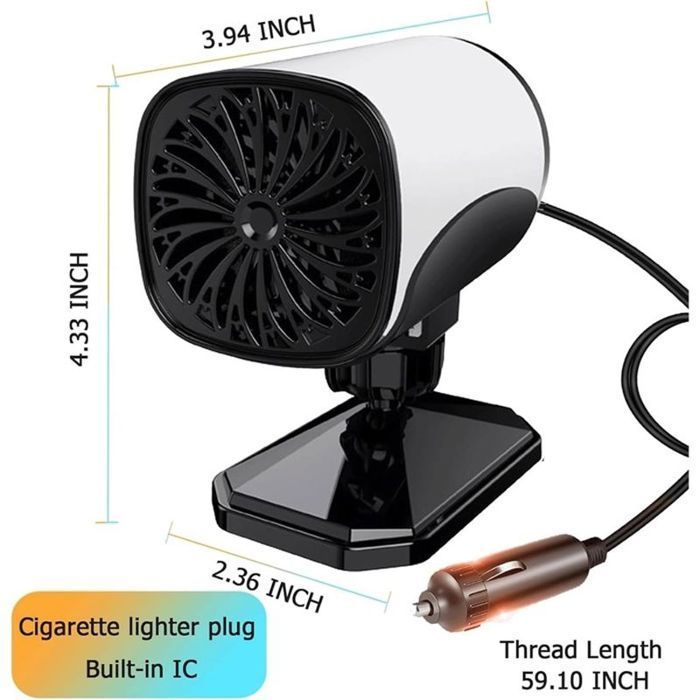 Chauffe Voiture Portable 12V 150W 2 en 1 Ventilateur De Refroidissement avec Base à 360 pour Voitures camions SUV Taxis