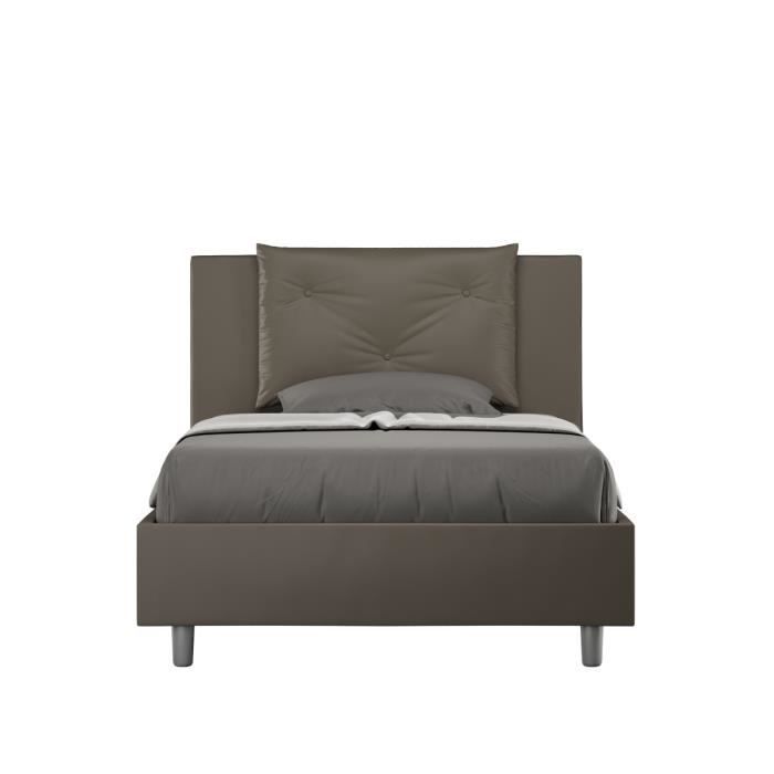 Cama individual - Appia - 120x190 cm - Sin somier de láminas - Piel sintética - Marrón