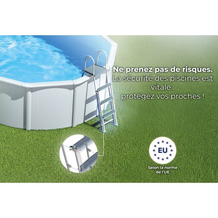 GRE - Kit de piscina redonda de aço branca para instalação acima do solo, Ø300 x 122 cm (Fornecido com filtro de areia e escada)