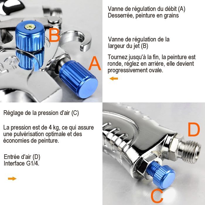 Pistola pulverizadora de pintura - Pistolas pulverizadoras de pintura - con 3 boquillas de 1,4/1,7/2 mm, 600 ml - Pistola pulverizadora