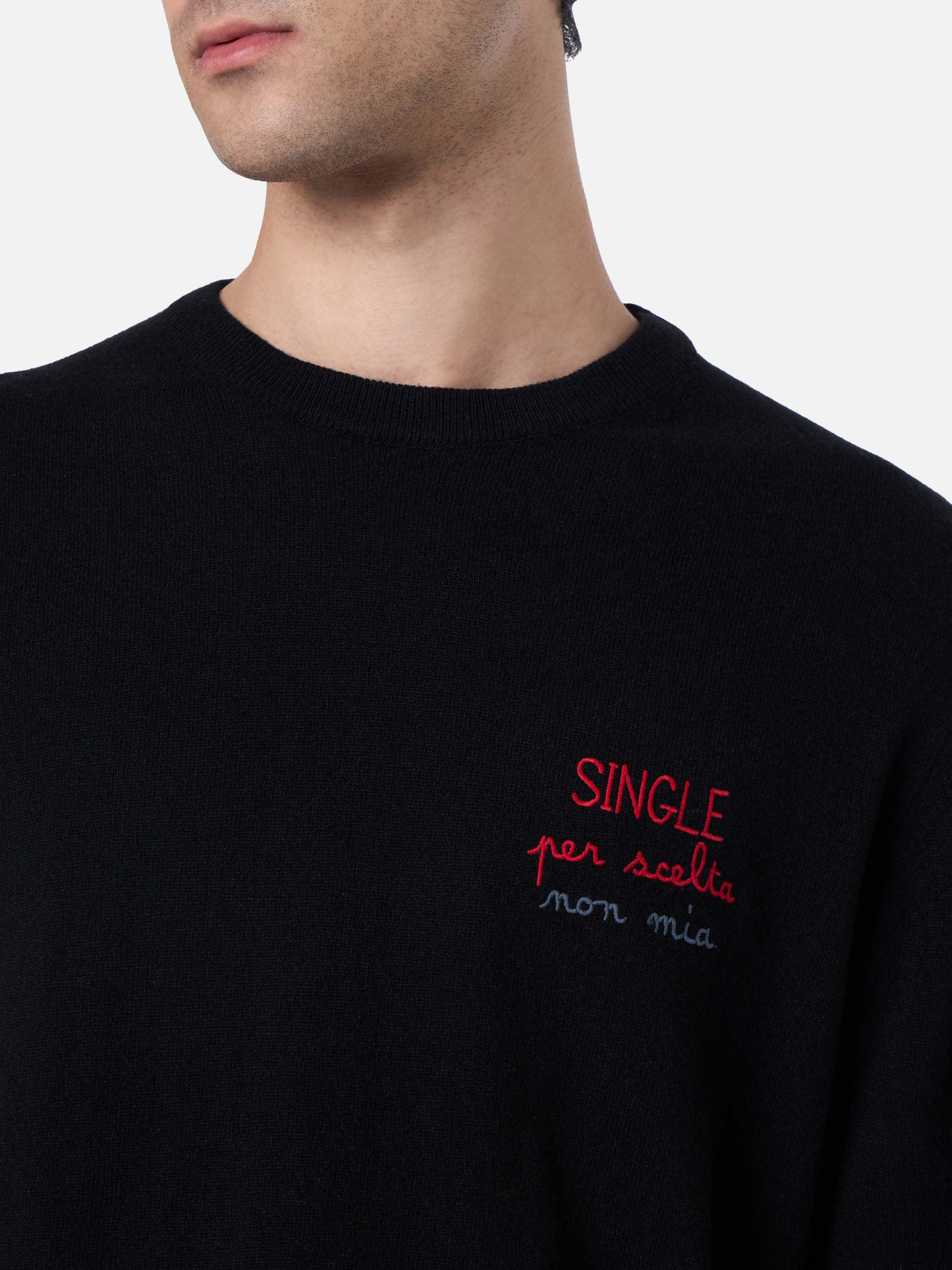 Maglione nero da uomo Heron con ricamo Single per scelta non mia