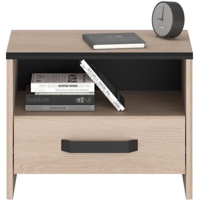 Chambre complète enfant 3 pièces ZODIAC - Lit + chevet + bureau - Décor chêne/noir - PARISOT